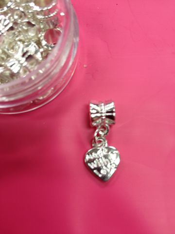 Euro,Bead,Heart,Dangle,Charm,Made,With,Love,Silver,Plated,Fits,Bracelet,Euro Bracelet, Pandora, Troll Beads, Love Links, Biagi, Zoppini, Persona, Pugster, Luv Links, European Bead, Euro Bead, Euro Beads