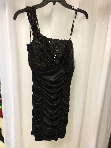Black,One,Shoulder,Dress,with,Sequins,dress, one shoulder, black dress, little black dress, sequined, sequins, party dress, homecoming dress, prom dress