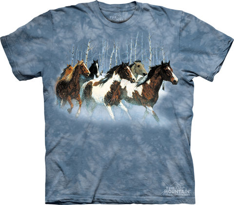 The,Mountain,Winter,Run,Eco-Friendly,T-Shirt,(Regular,and,Plus,Sizes),The Mountain T-Shirt, All Natural T-Shirt, Eco-Friendly T-Shirt, Winter T-Shirt, Horse T-Shirt, Blue T-Shirt