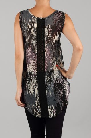 Printed,Lace,and,Chiffon,Hi-Low,Top,Lace Tank Top, Hi-Low Tank Top, Tank Top, Hi-Low Top, Flowing Top, Flowing Tank Top, Printed Tank Top