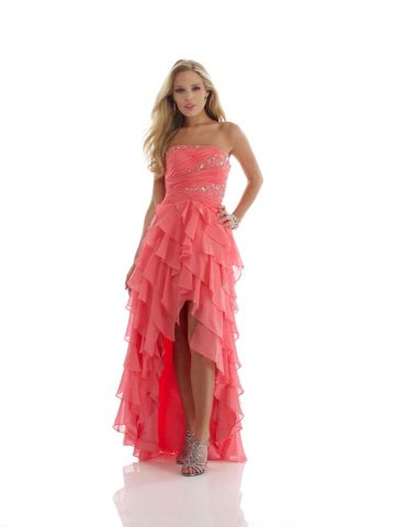 Morrell,Maxi,Coral,Hi-Low,Formal,Gown,Morrell Maxi Coral Hi-Low Formal Gown, Sweetheart Neckline, Beading, Morrell Maxi Coral Hi-Low Formal Evening Gown, Prom Dress, Hi-Low Prom Dress, Hi-Low Military Ball Gown, Hi-Low Formal Gown, Coral Prom Dress, Coral Military Ball Gown, Coral Ball Gown