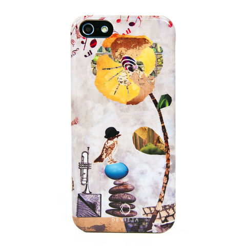Devieta,Patchwork,Collage,Rose,and,Bird,on,Rock,IPhone,5,Case,Devieta Patchwork Collage Rose and Bird on Rock, trumpet, IPhone 5 Case, Collage-made Rose IPhone 5 Case, Bird with Hat, Hat on Bird IPhone 5 Case, Bird Wearing Hat IPhone 5 Case, Bird Wearing Hat, Trumpet, Abstract IPhone 5 Case