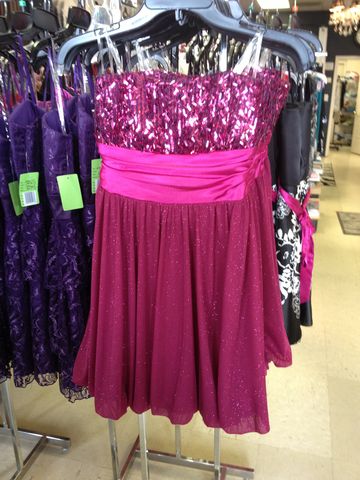 Strapless,Fuchsia,Party,Dress,with,Confetti,Sequined,Top,Sweet 16, dress, party dress, homecoming dress, homecoming, empire waist, date night dress, strapless dress
