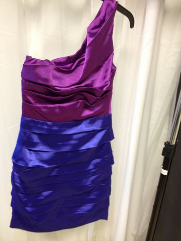 One,Shoulder,Natural,Waist,Dress,With,Purple,Boddess,and,Blue,Skirt,dress, one shoulder dress, one shoulder, dress, formal wear, formal dress, homecoming dress, natural waist dress