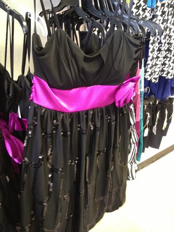 Black,Sequined,Dress,with,Purple,Flower,Ribbon,Accent,at,the,Waist,(Empire,Style),Black Dress, Little Black Dress, Formal Dress, Homecoming Dress, Formal Wear, Short Formal Dress, Floral, Flower Accented Dress, Empire Waist, Empire Style, Dress