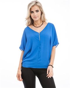 Royal,Blue,Short,Sleeve,,Zipper,Front,,V-Neck,,Flowing,Top,Royal Blue V-Neck, Royal Blue Short Sleeve, Zipper Front, V-Neck, Flowing Top, Royal Blue Flowing Top, Royal Blue Flowy Top, Royal Blue Zipper Front Top, Short Sleeve Royal Blue Top with Zipper