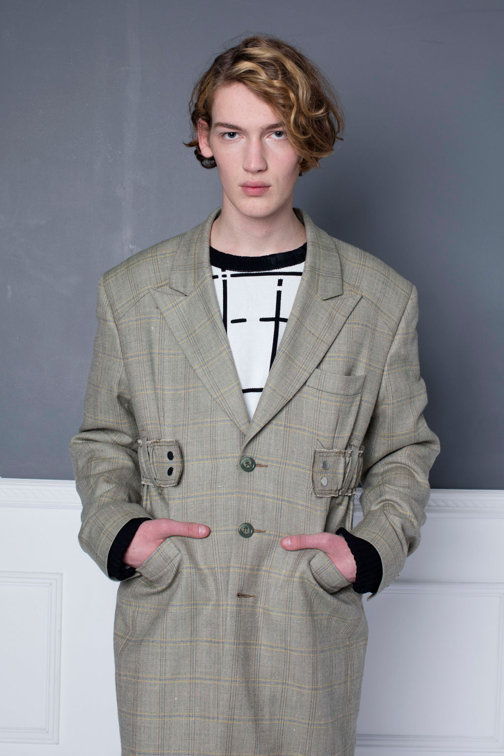 Green Check Peaked Lapel Coat