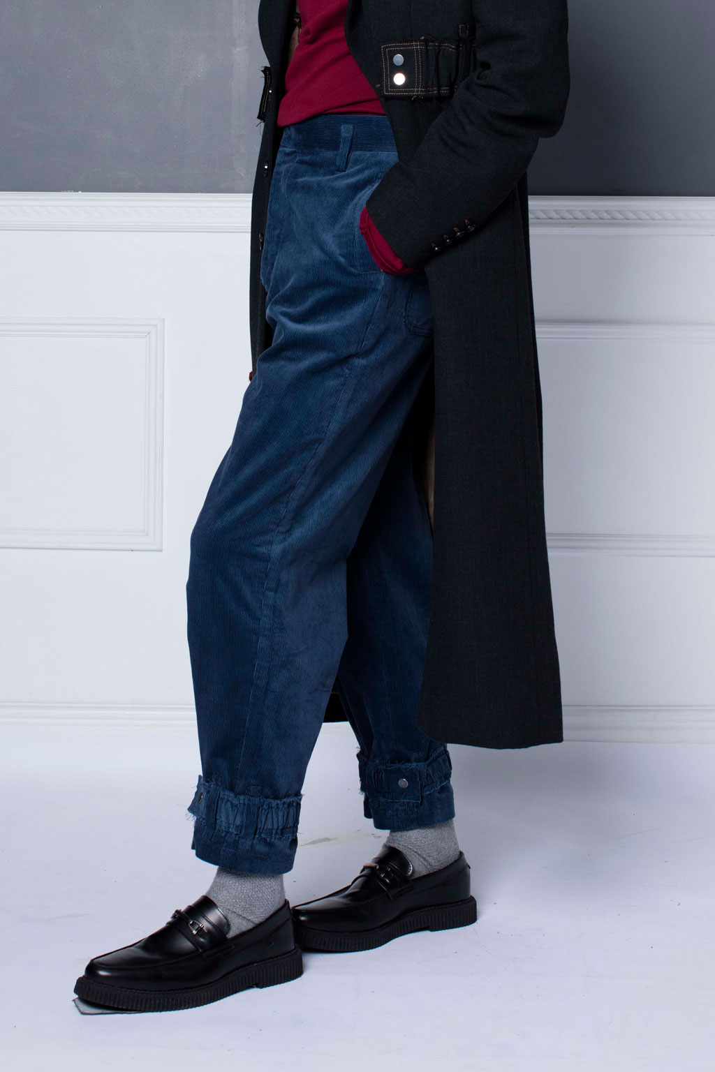 Blue Cord Hem Strap Trousers