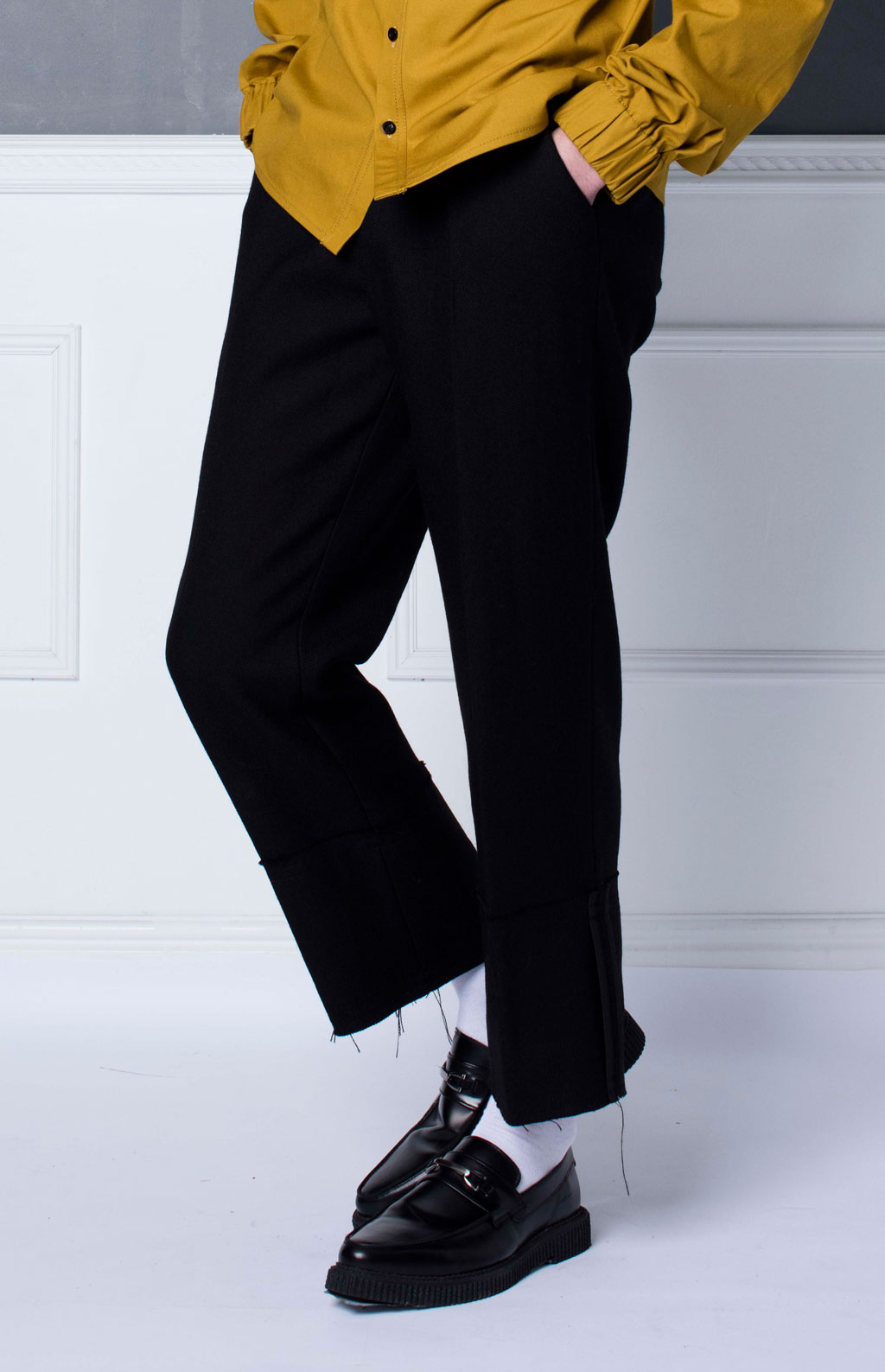 Black Raw Hem Trousers