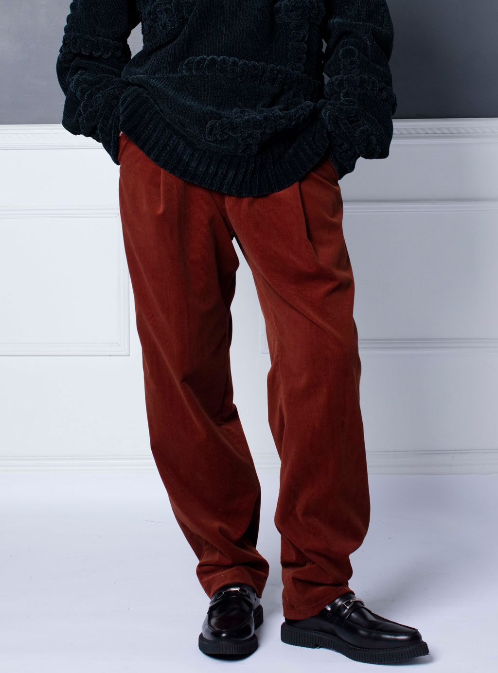 Wide Pleated Cord Chino