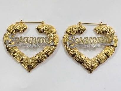 Heart Bamboo Name Hoop Earrings - Jurnees Path Craft N Company Heart Bamboo Name Hoop Earrings - Jurnees Path Craft N Company