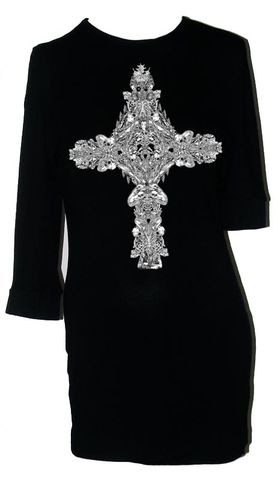 Black,Gothic,Cross,Jersey,Tunic,Dress,by,Belle,Sauvage,Leopard by Belle Sauvage, Belle Sauvage, Silk Dress, Fashion, London, Designer dress, London Fashion week, Christian Neuman, Virginia Ferreira, Fall Winter, Sale