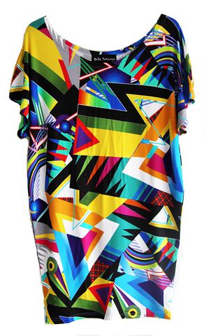 Retro,Geometric,Shapes,Jersey,tunic,by,Belle,Sauvage,Belle Sauvage, tunic, digital print, Silk Dress, Fashion, London, Designer dress, London Fashion week, Christian Neuman, Virginia Ferreira, Fall Winter, Sale