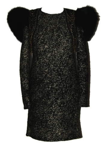 Black,&,Gold,Chains,Fur,knit,Dress