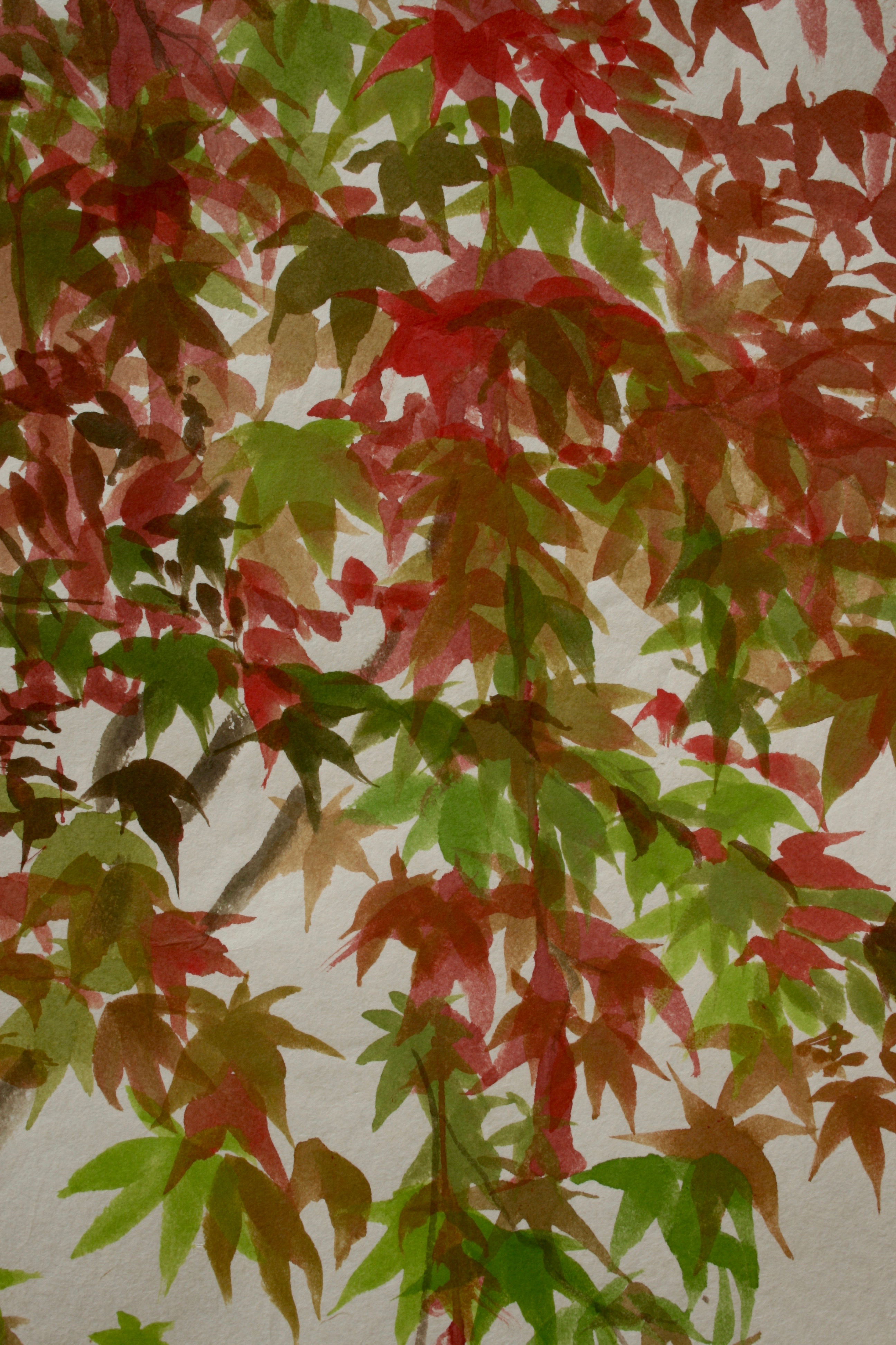 Detail of brushstrokes showing layered colours