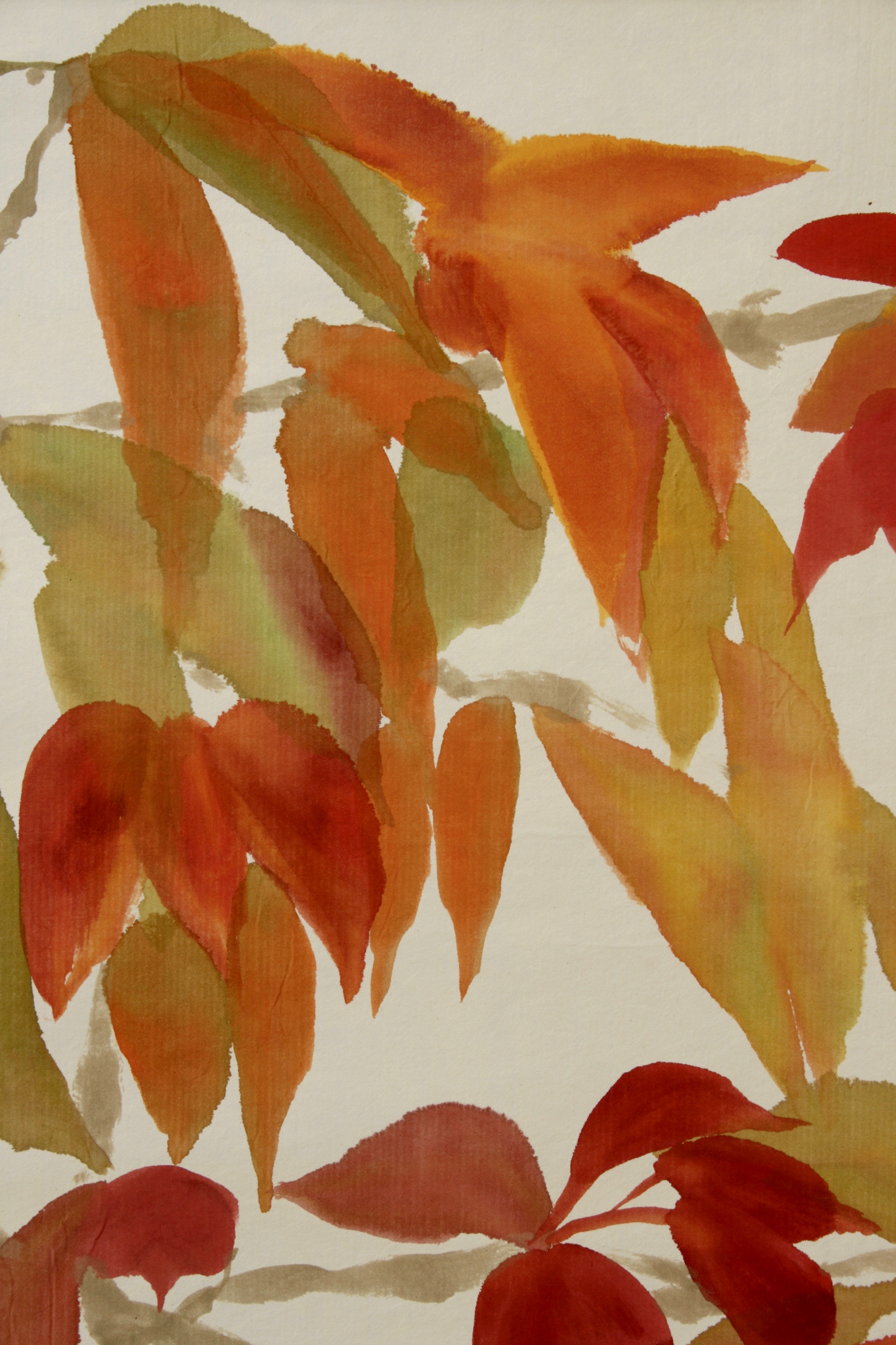 Subtle colour changes in each brush stroke on Hansarashi Kozo paper