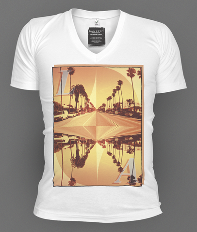 Summer,LA,deep v-neck, deep v-neck graphic t-shirts, mens graphic t-shirt, graphic t-shirts, tees, slim fit, mens, danyeyi, organic, graphic tees, uk,  wearable art,  independent label