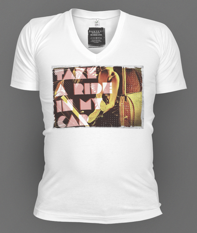 Take,A,Ride,deep v-neck, deep v-neck graphic t-shirts, mens graphic t-shirt, graphic t-shirts, tees, slim fit, mens, danyeyi, organic, graphic tees, uk,  wearable art,  independent label