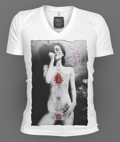 Naked,Love,deep v-neck, deep v-neck graphic t-shirts, mens graphic t-shirt, graphic t-shirts, tees, slim fit, mens, danyeyi, organic, graphic tees, uk,  wearable art,  independent label