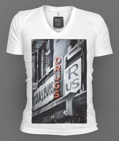 The,Drug,Store,deep v-neck, deep v-neck graphic t-shirts, mens graphic t-shirt, graphic t-shirts, tees, slim fit, mens, danyeyi, organic, graphic tees, uk,  wearable art,  independent label