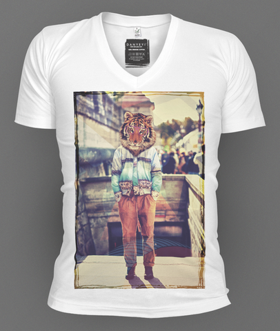 Mr,Tiger,deep v-neck, deep v-neck graphic t-shirts, mens graphic t-shirt, graphic t-shirts, tees, slim fit, mens, danyeyi, organic, graphic tees, uk,  wearable art,  independent label