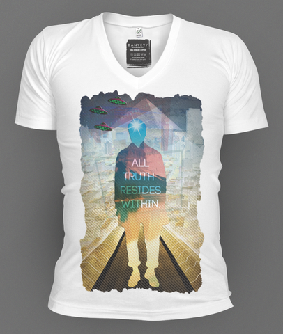 Real,Truth,deep v-neck, deep v-neck graphic t-shirts, mens graphic t-shirt, graphic t-shirts, tees, slim fit, mens, danyeyi, organic, graphic tees, uk,  wearable art,  independent label