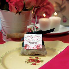 Mini,Linen,Drawstring,Bag,with,English,Tea,Rose,Trim