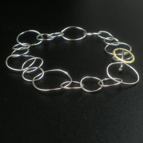 18K,gold,and,Sterling,Silver,Bracelet,-,Loopy,Jewelry,Metalwork,chain,sterling_silver,18k_gold,yellow,loops,round_circles,metalwork,goldsmith,kalicat,ajc_uk_msia_team,luxe_luxury,teamfrench,wife_spouse_woman,metal,925,18k,yellow gold,solid gold,18ct,karat,carat,or jaune,argent massif,st