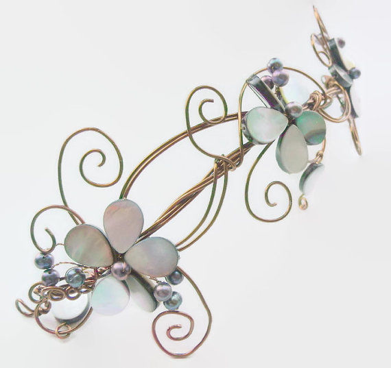 Antique Bronze Peacock Pearl Wedding Headpiece Tiarasandteirs