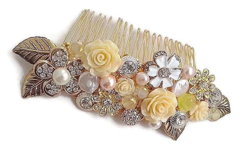 Vintage Gold Floral Wedding Hair Comb Tiarasandteirs