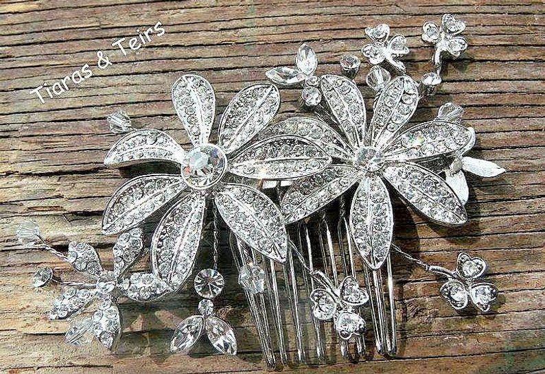 Vintage Large Flower Wedding Hair Comb Tiarasandteirs