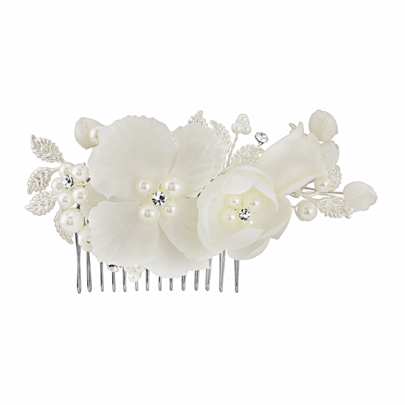 Ivory floral wedding hair comb, ivory flower wedding hair comb, bridal floral hair comb, ivory satin flower hair comb, floral wedding hair accessories, bridal floral wedding hair accessories,