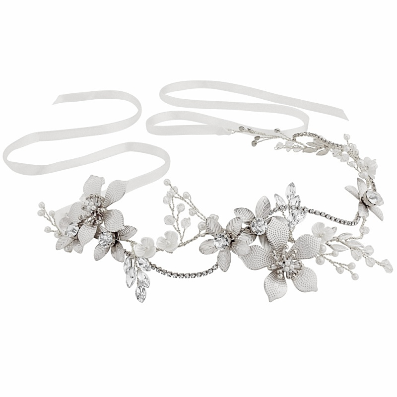 Floral and crystal wedding hair vine, boho chic wedding hair vine, floral wedding hair accessories, flower bridal hair vine, wedding hair vine, boho chic hair vine, silver hair vine, rose gold hair vine