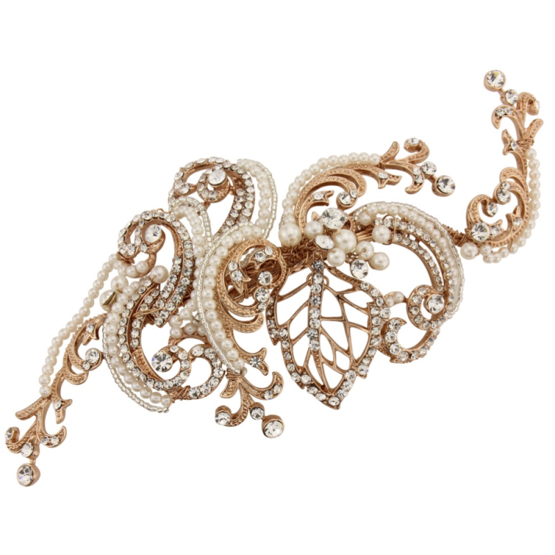 vintage pearl and rose gold wedding hair accessory, rose gold wedding hair accessory, rose gold bridal hair piece, rose gold head piece, pearl and rose gold wedding hair accessory