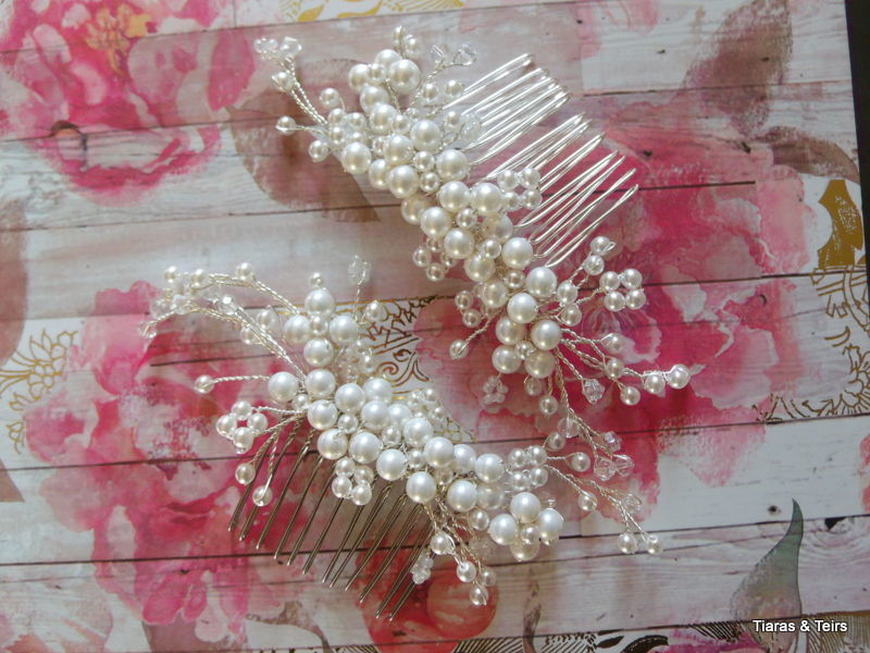 pair of pearl wedding hair combs