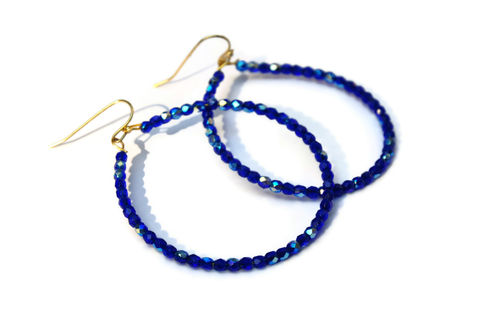 Brilliant,Blue,Czech,Glass,Hoops,Tags, Jewelry, Earrings, Glass, czech glass, blue czech glass, czech glass earrings, summer hoops, czech glass hoops, bright blue hoops, beaded hoops, boho chic hoops, bright blue glass, glass bead jewelry, czech glass jewelry, beach earrings, glass earri