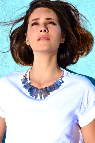 Iridescent,Quartz,Dagger,Necklace,quartz, large necklace, rocker necklace, leather, handmade, raw artist, one of a kind, made in los angeles, los angeles art, handmade jewelry, handmade accessory, art jewelry, quartz jewelry