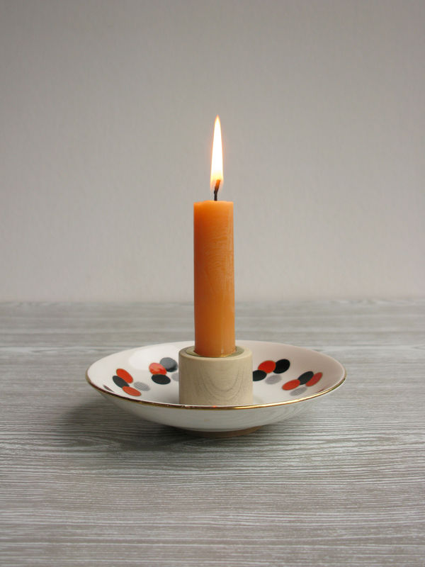 Deco Polkadot Candlestick - Upcycled Vintage China - product images  of 