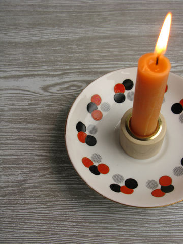 Deco Polkadot Candlestick - Upcycled Vintage China - product images  of 