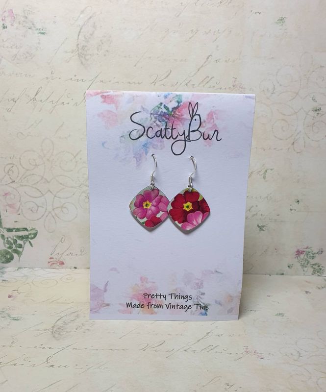 1960s Vintage Tin Pink Primrose Square Earrings - product image