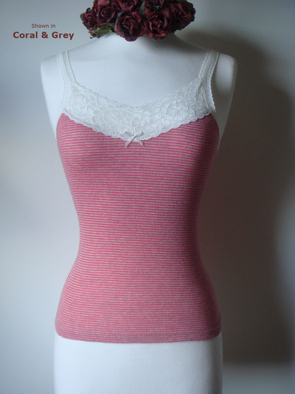 Now 62% Off..New Colours in Our Cotton Microstripe + Lace Camisole - product image  