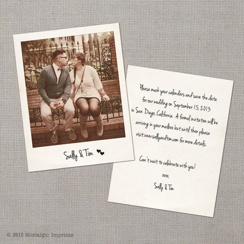 Sally,-,4.25x5.5,Vintage,Polaroid,Save,the,Date,Card,vintage save the date, Weddings, Card, save the date, custom photo card, photo save the date card, photo card, vintage card, 4x6, postcard, post card, retro