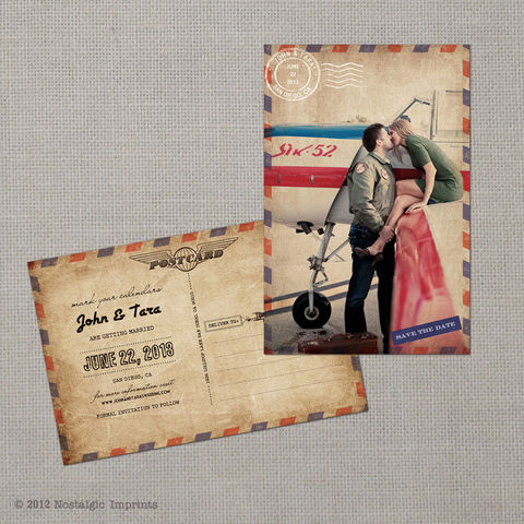 Tara,-,Vintage,Airmail,Save,the,Date,Postcard,vintage save the date, Weddings, Card, save the date, custom photo card, photo save the date card, photo card, vintage card, 4x6, postcard, post card, retro