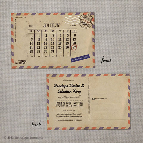 Airmail,3,-,Save,the,Date,Postcard,vintage save the date, Weddings, Card, save the date, custom photo card, photo save the date card, photo card, vintage card, 4x6, postcard, post card, retro