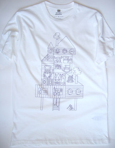 'Cabin,Times',t-shirt, cabin, woods, snowboard, Jeffrey Bowman, illustration, limited edition, handmade, screen printed