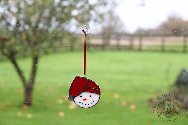 Christmas Snowman Head Red Suncatcher - product image