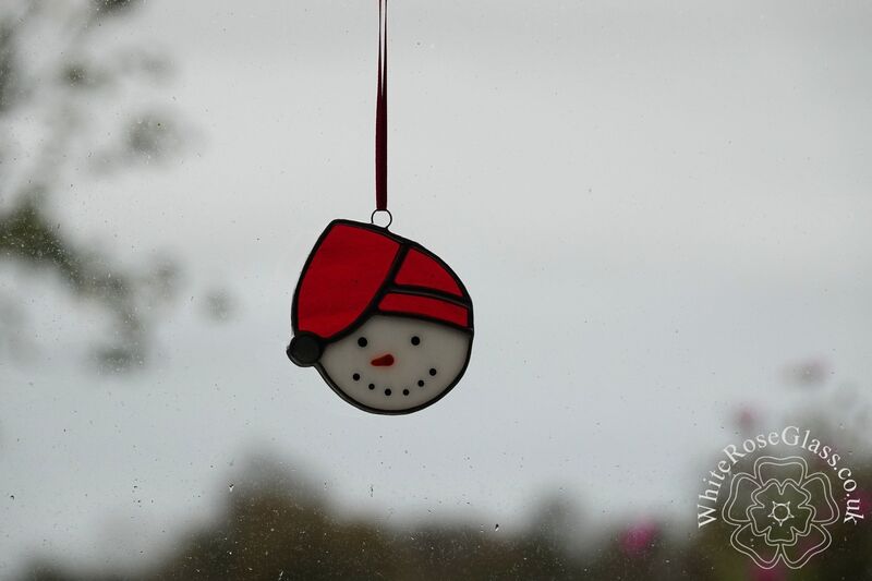 Christmas Snowman Head Red Suncatcher - product image