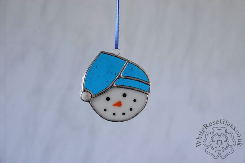 Christmas Snowman Head Blue Suncatcher - product image