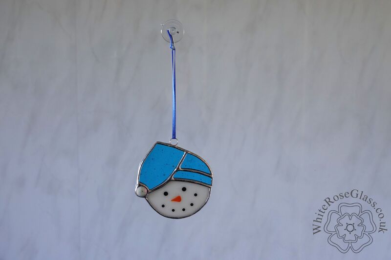 Christmas Snowman Head Blue Suncatcher - product image