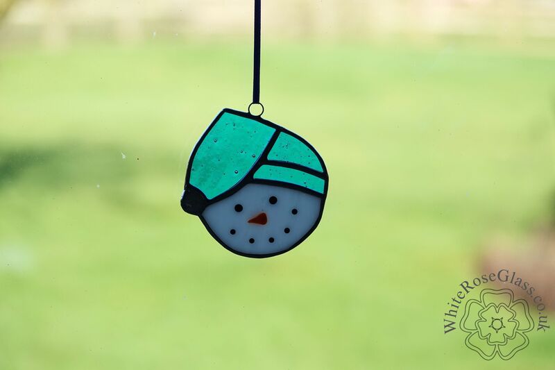 Christmas Snowman Head Blue Suncatcher - product image